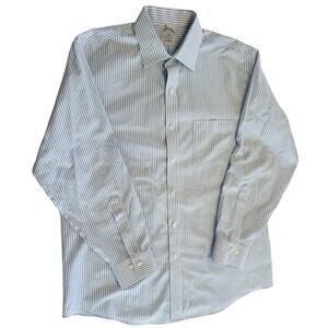Brooks Brothers Dress Shirt Mens 16 2/3 White w/Blue Stripe Non Iron Regent Fit
